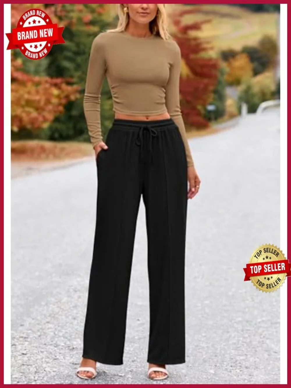 Two Piece Ribbed Knit Lounge Set Crop Top Wide Leg Pants